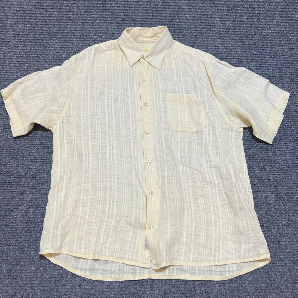 Tommy Bahama Shirt Mens Large Yellow 100% Linen Short Sleeve Button Up Casual